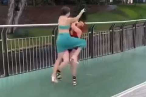 Vicious six-woman brawl erupts at the races with punches & dresses flying everywhere as one gets brutally bashed in face