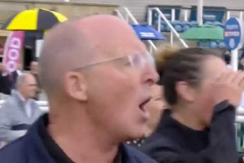 Watch ex-Prem ref Mike Dean go from ecstasy to agony as his horse finishes second but fans all fixated on something else