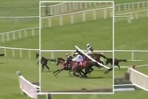 Jockey takes flying pole to the head in Punchestown Festival chaos - rail carnage caught on camera